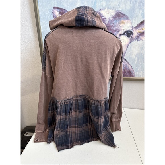 Lucky Brand Women's XS Brown Blue Distressed Plaid Full Zip‎ Lightweight Jacket - Picture 3 of 15